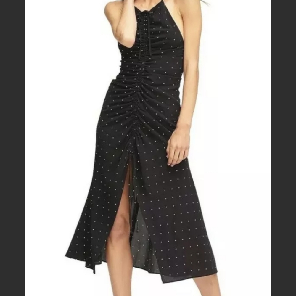Alice McCall Size 6 Dark Blue Midi Dress with tiny Polka Dots - Picture 1 of 4